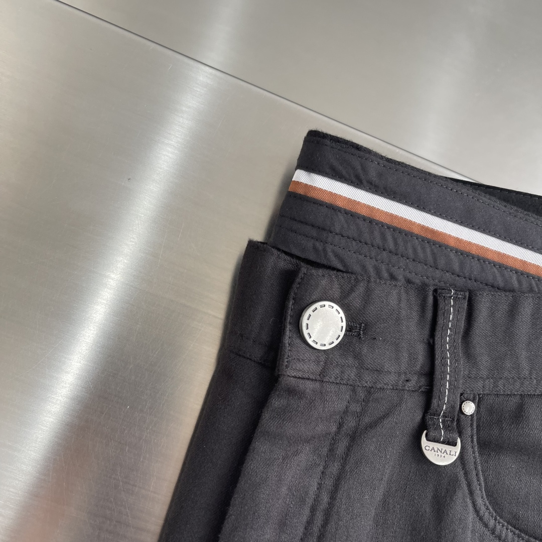 -Canali 26ss春夏新款休闲裤。专柜同步 直筒版型 定制专柜同步棉布面料 古银色五金高级 后袋工