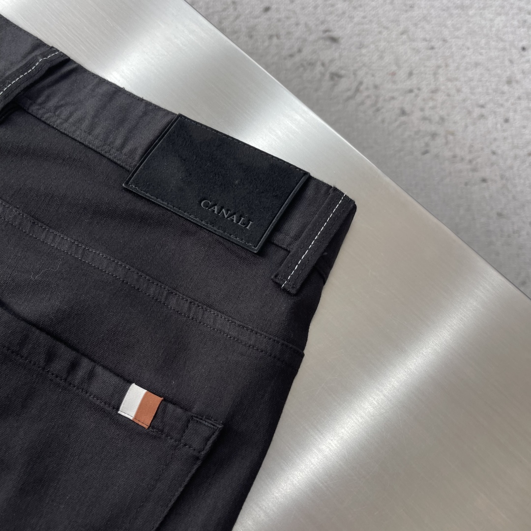 -Canali 26ss春夏新款休闲裤。专柜同步 直筒版型 定制专柜同步棉布面料 古银色五金高级 后袋工