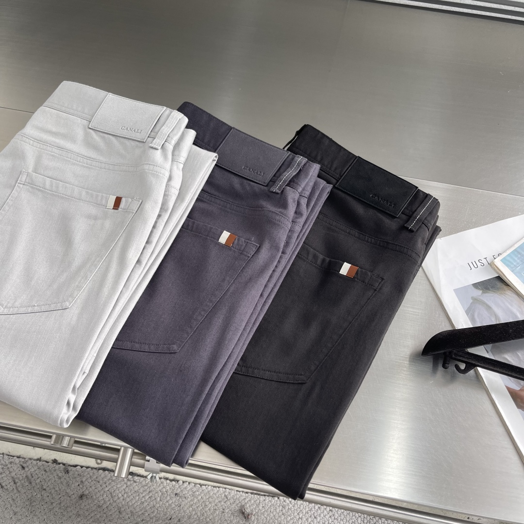 -Canali 26ss春夏新款休闲裤。专柜同步 直筒版型 定制专柜同步棉布面料 古银色五金高级 后袋工