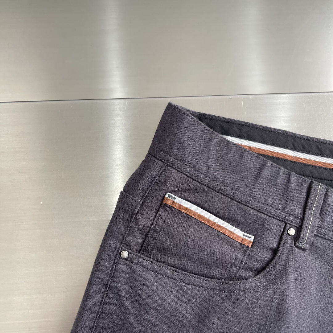 -Canali 26ss春夏新款休闲裤。专柜同步 直筒版型 定制专柜同步棉布面料 古银色五金高级 后袋工