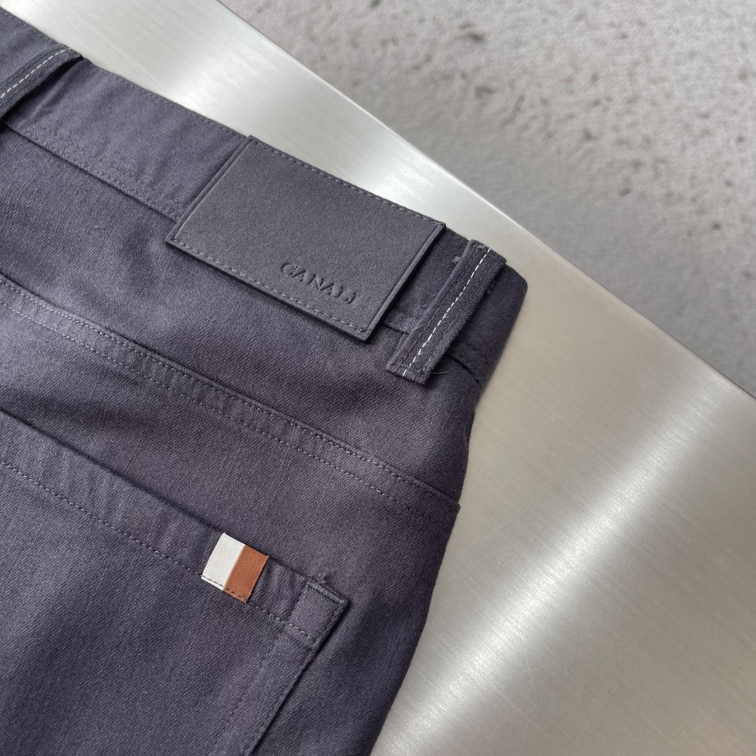 -Canali 26ss春夏新款休闲裤。专柜同步 直筒版型 定制专柜同步棉布面料 古银色五金高级 后袋工