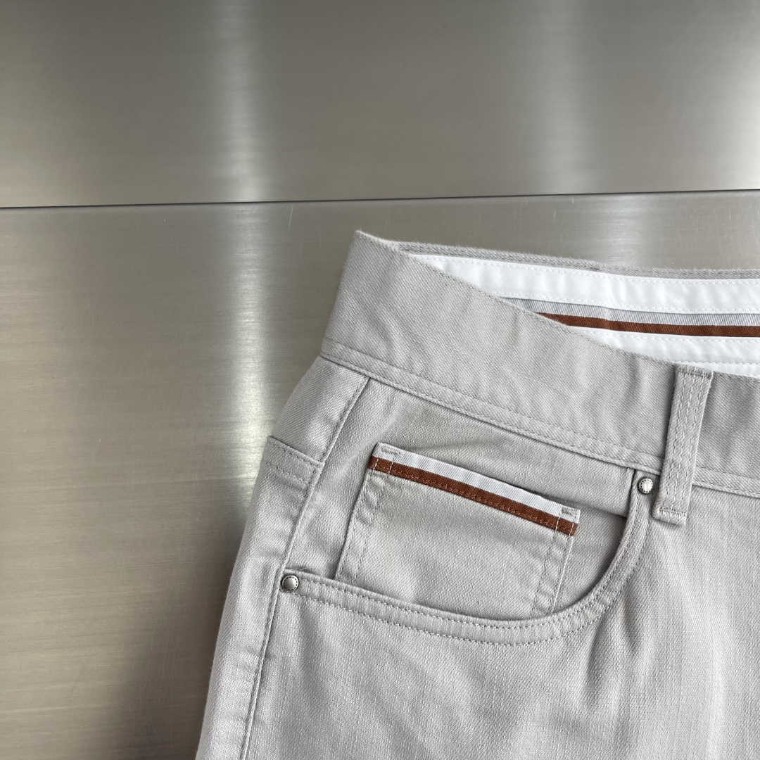 -Canali 26ss春夏新款休闲裤。专柜同步 直筒版型 定制专柜同步棉布面料 古银色五金高级 后袋工