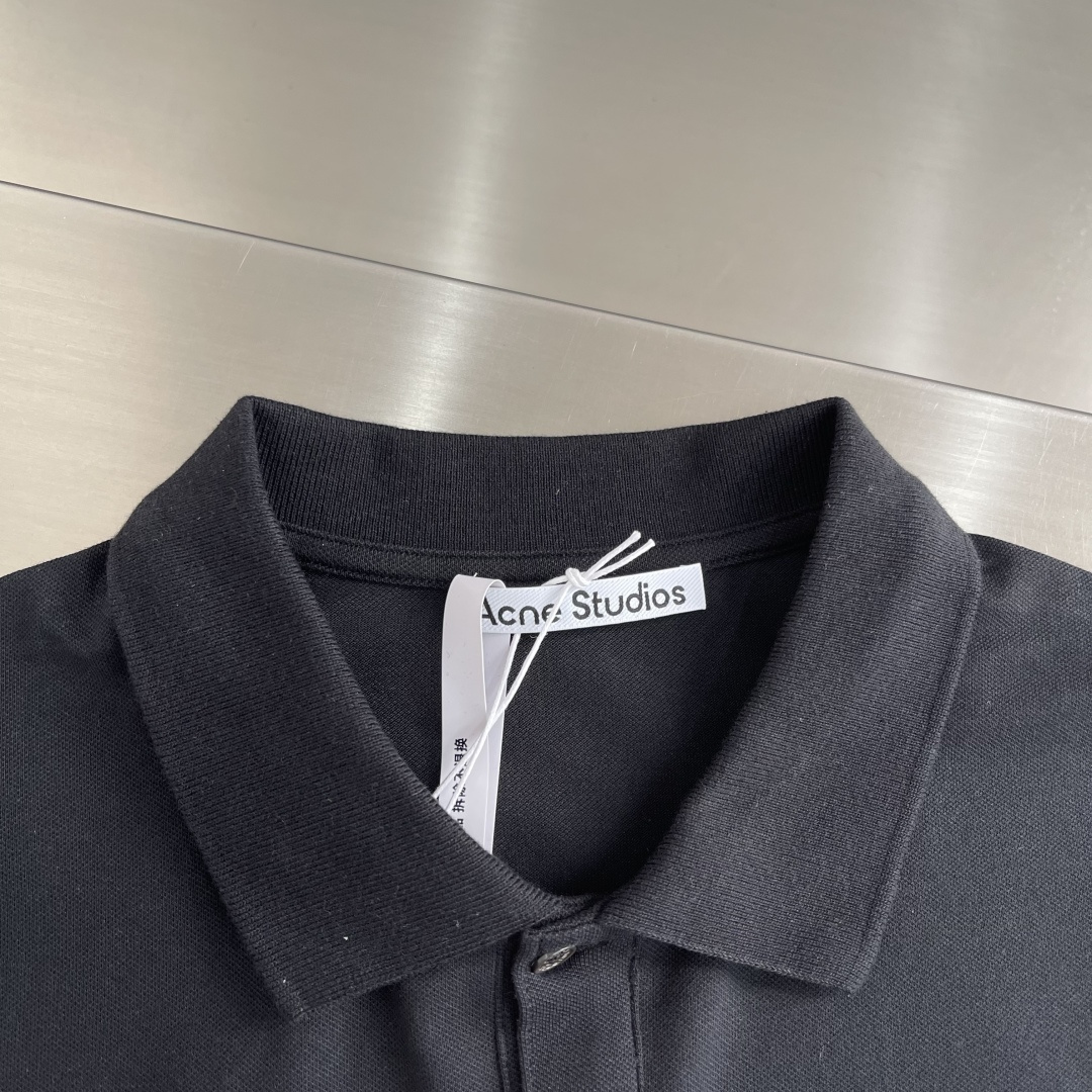 -Acne Studios 26SS翻领徽标刺绣POLO衫精梳珠地面料230克1*1全棉罗纹进口刺绣面料