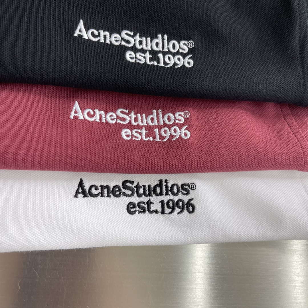 -Acne Studios 26SS翻领徽标刺绣POLO衫精梳珠地面料230克1*1全棉罗纹进口刺绣面料