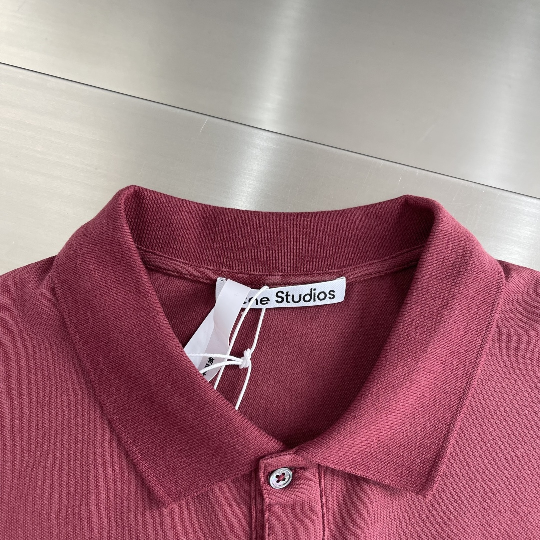 -Acne Studios 26SS翻领徽标刺绣POLO衫精梳珠地面料230克1*1全棉罗纹进口刺绣面料