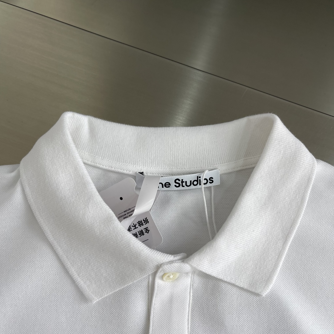 -Acne Studios 26SS翻领徽标刺绣POLO衫精梳珠地面料230克1*1全棉罗纹进口刺绣面料