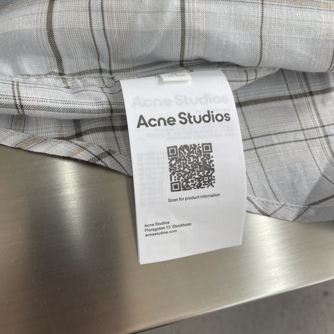 -Acne Studios 26SS刺绣亚麻格纹衬衫定制Acne高支金丝亚麻混纺面料进口刺绣定位裁床1：