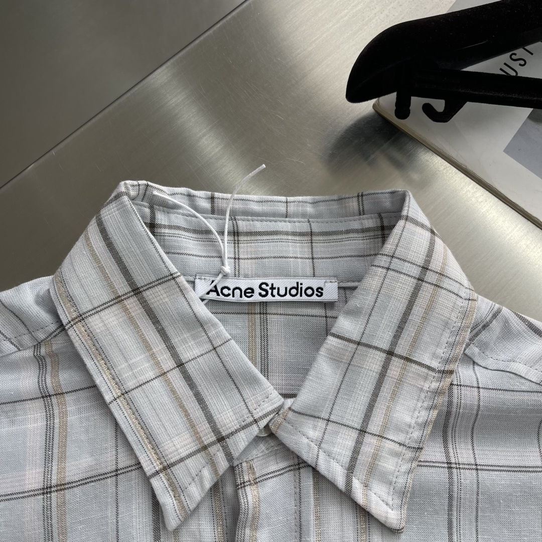 -Acne Studios 26SS刺绣亚麻格纹衬衫定制Acne高支金丝亚麻混纺面料进口刺绣定位裁床1：