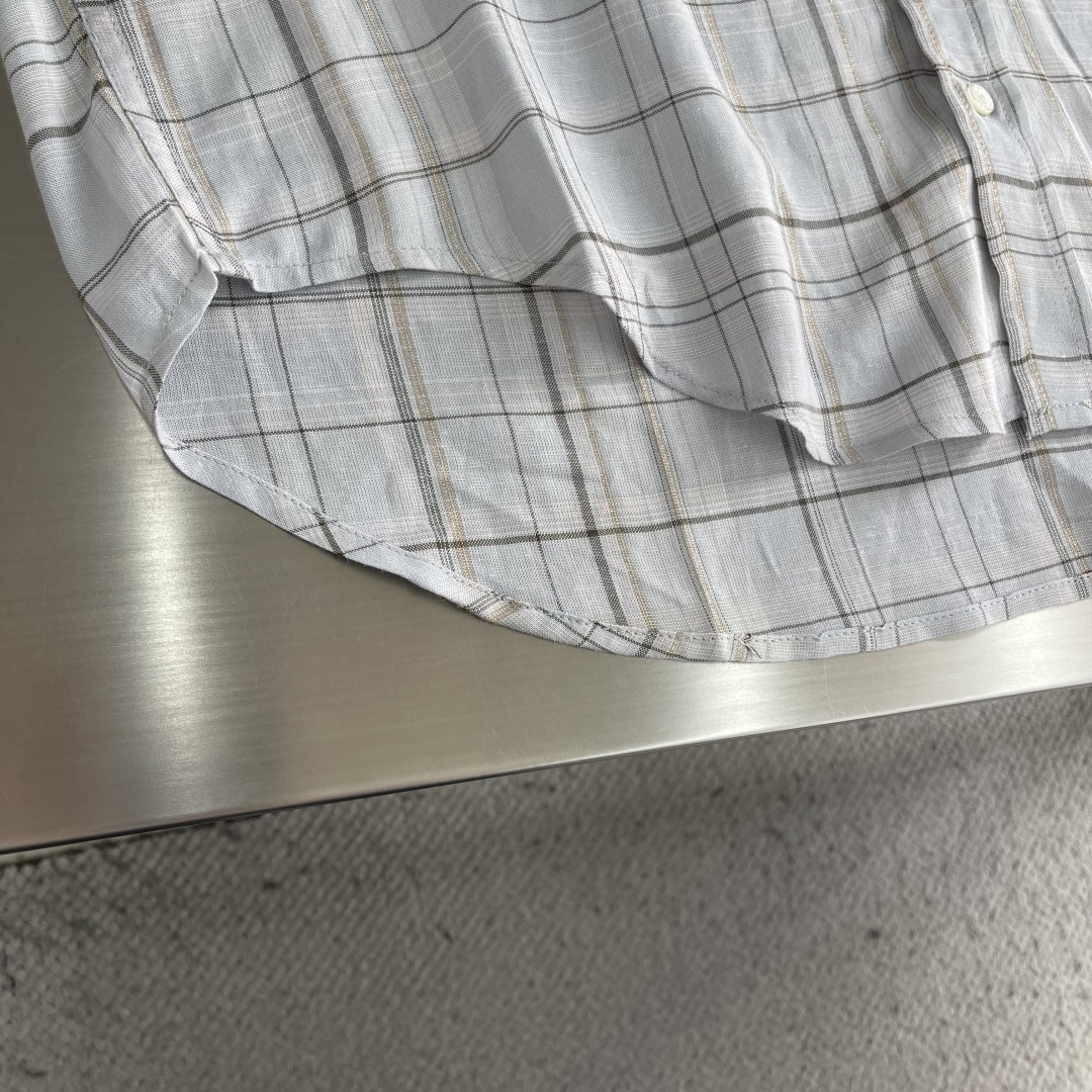 -Acne Studios 26SS刺绣亚麻格纹衬衫定制Acne高支金丝亚麻混纺面料进口刺绣定位裁床1：