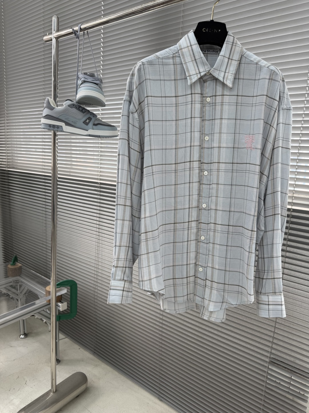 -Acne Studios 26SS刺绣亚麻格纹衬衫定制Acne高支金丝亚麻混纺面料进口刺绣定位裁床1：