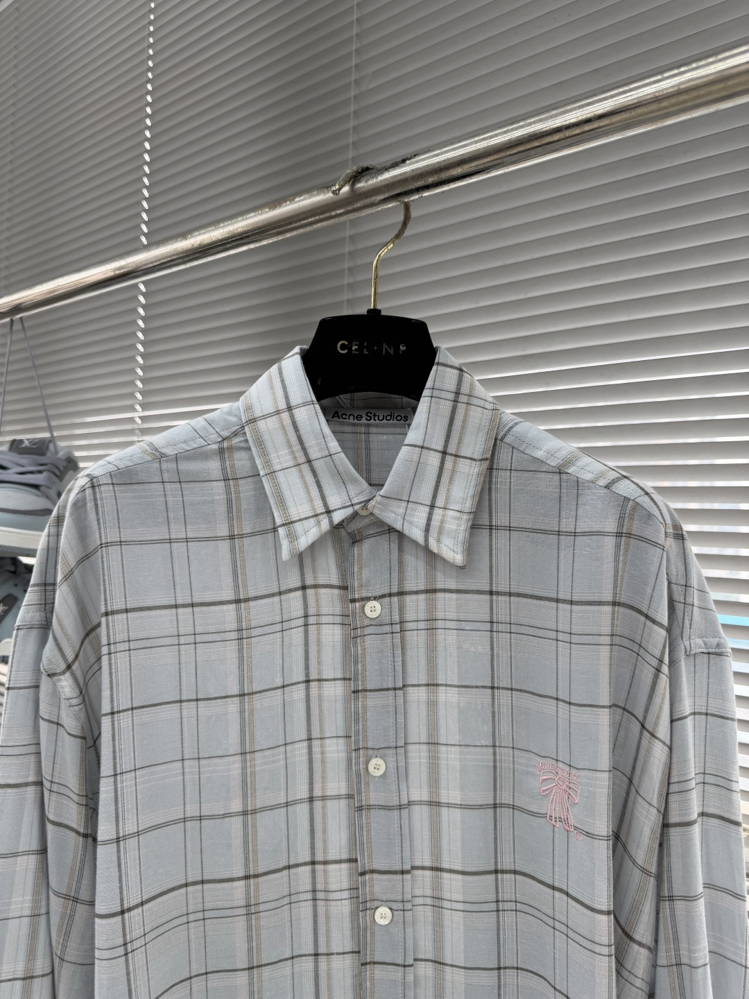 -Acne Studios 26SS刺绣亚麻格纹衬衫定制Acne高支金丝亚麻混纺面料进口刺绣定位裁床1：