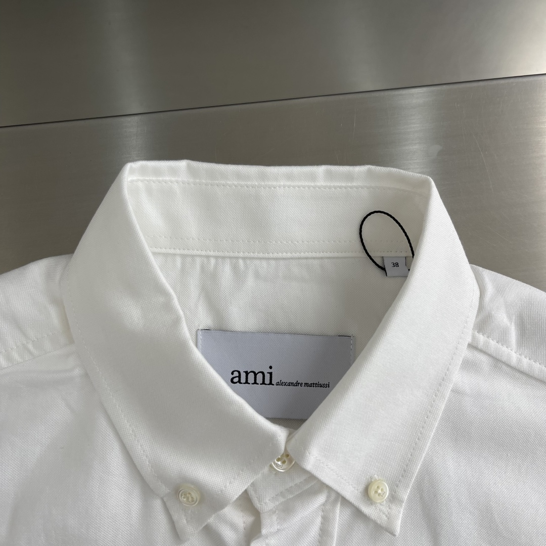 -Ami Paris 爱心刺绣短袖衬衫定制高密双股牛津纺 紧致而爽滑 舒适贴肤 一抹简约白 纯净如初 优