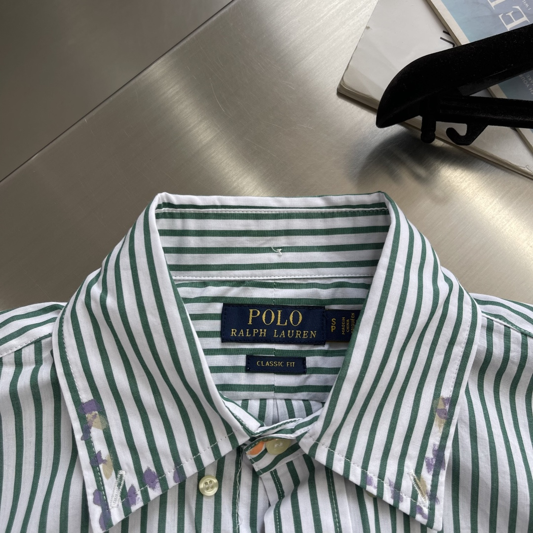 Ralph Lauren 26新款泼墨条纹棉质长袖 衬衫 经典版 男款 山谷绿 3