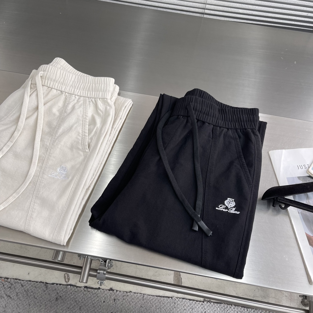-loro Piana 春季上新.亚麻老钱风绣花logo休闲长裤！定制品牌金属logo！细节拉满！成分：