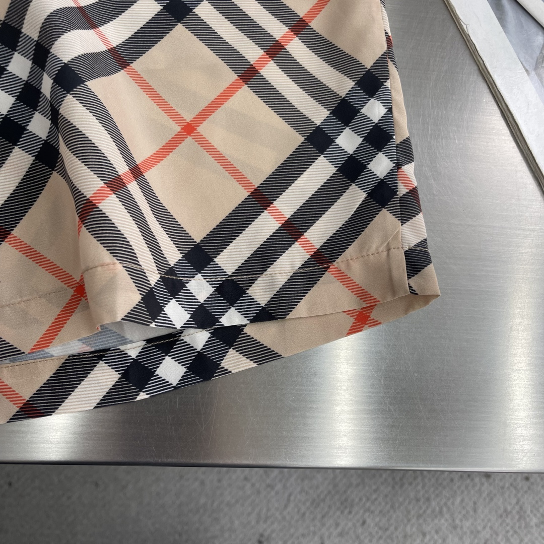 -BBR 26SS松紧腰格纹丝质休闲短裤75D高密精纺锦纶面料110克面料拼接面料酵洗1：1订制辅料、配