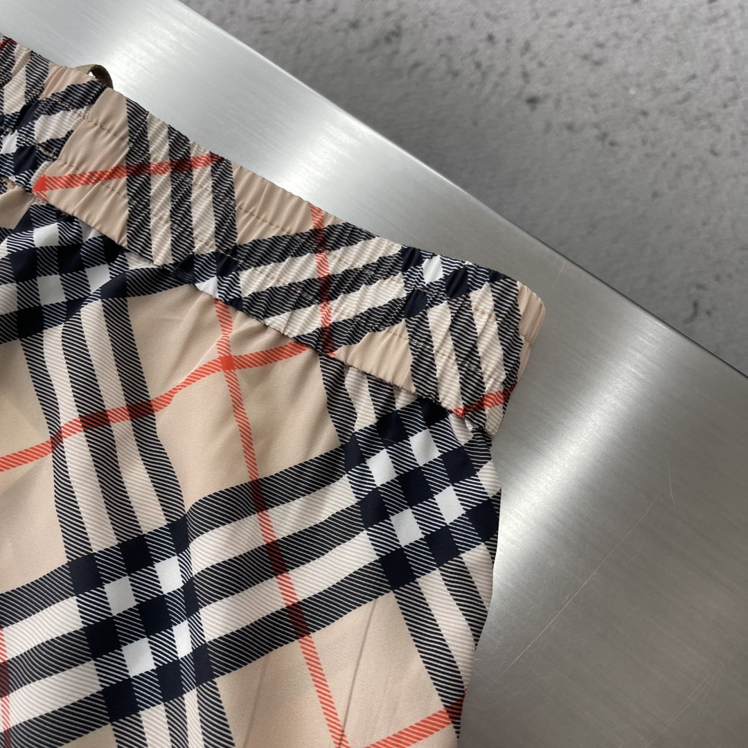 -BBR 26SS松紧腰格纹丝质休闲短裤75D高密精纺锦纶面料110克面料拼接面料酵洗1：1订制辅料、配