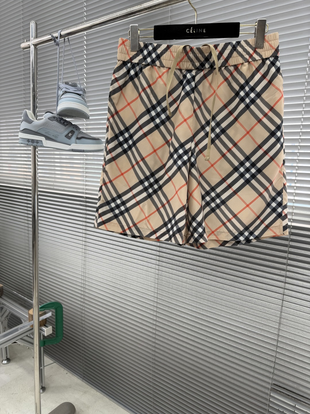-BBR 26SS松紧腰格纹丝质休闲短裤75D高密精纺锦纶面料110克面料拼接面料酵洗1：1订制辅料、配
