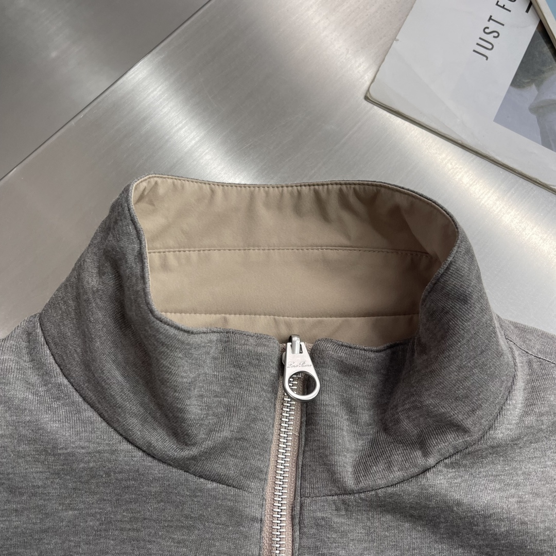 -loro Piana 26ss新款纯色双面穿立领拉链长袖夹克外套 高版本。码数：M.l.Xl.XXl.