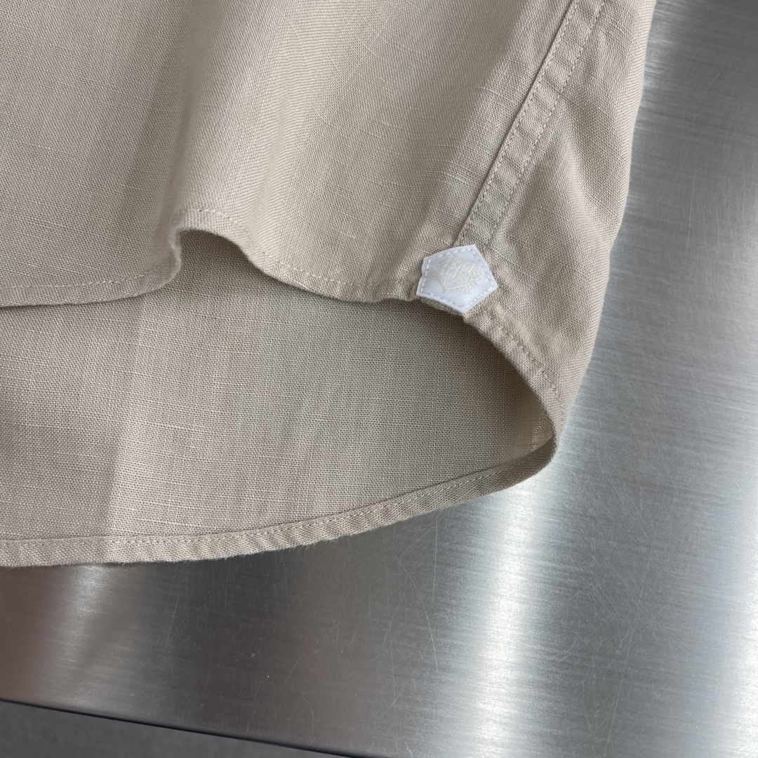 -loro Piana 26SS春夏新款进口亚麻面料纯色翻领衬衣，男士简约logo刺绣标识商务休闲百搭长