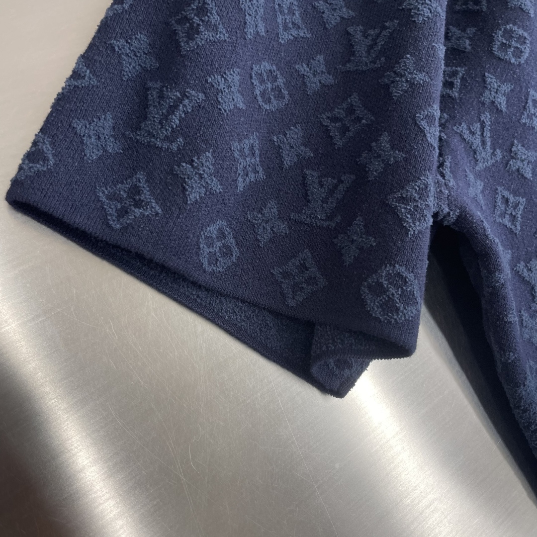 -驴牌 针织蓝色短袖 针织圆领衫针织T恤蓝色圆领，横纹浮雕针织 男女同款 码数：S M L XL尺码衣长