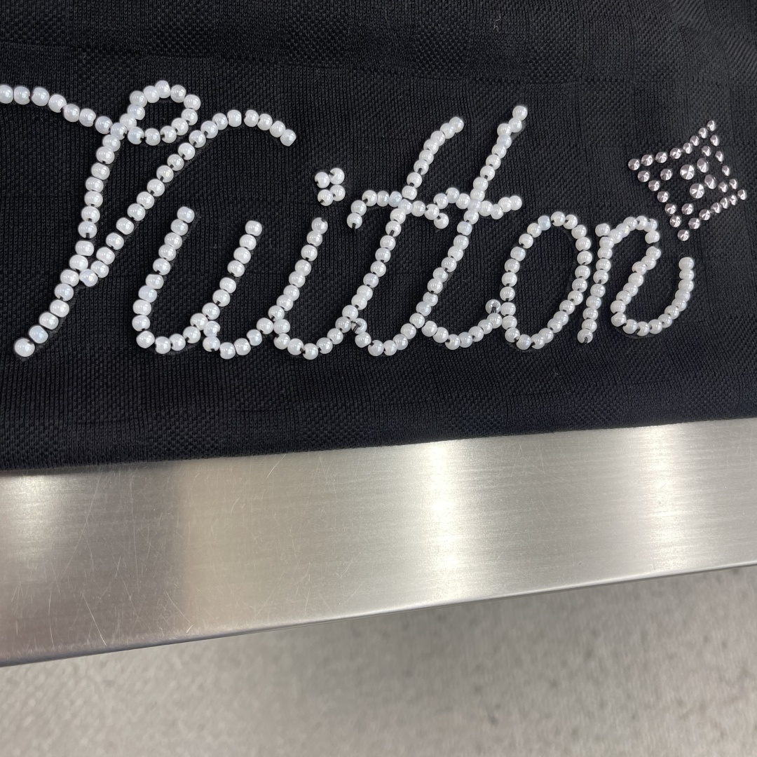 -驴牌 棋盘格串珠短袖T恤 黑色有机棉珠饰刺绣梭织胸前纯人工穿珠工艺，男女同款码数：S M L XL尺码