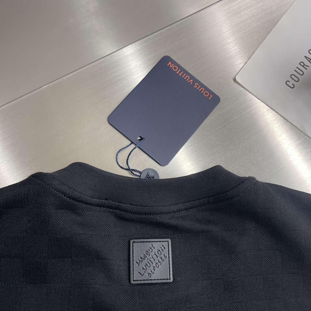 -驴牌 棋盘格串珠短袖T恤 黑色有机棉珠饰刺绣梭织胸前纯人工穿珠工艺，男女同款码数：S M L XL尺码