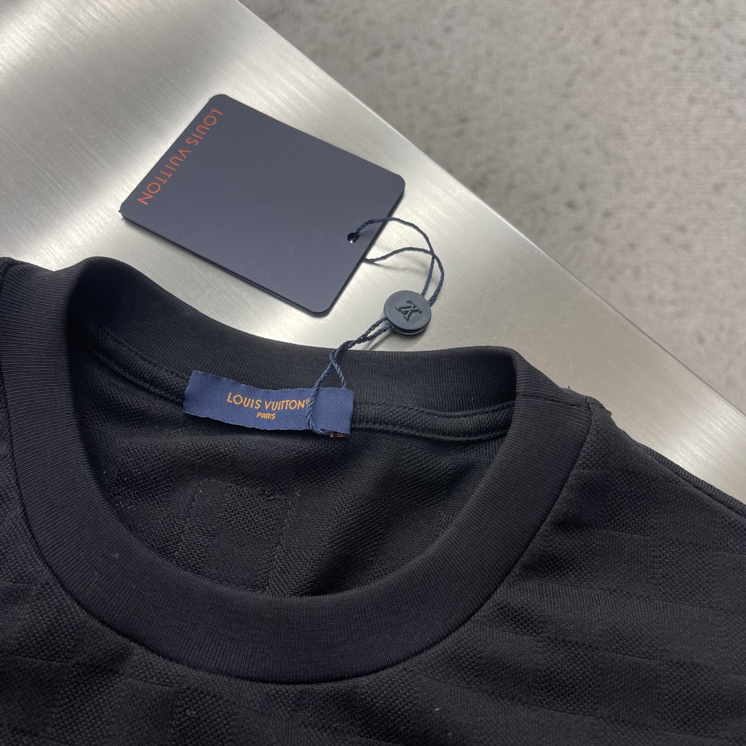 -驴牌 棋盘格串珠短袖T恤 黑色有机棉珠饰刺绣梭织胸前纯人工穿珠工艺，男女同款码数：S M L XL尺码