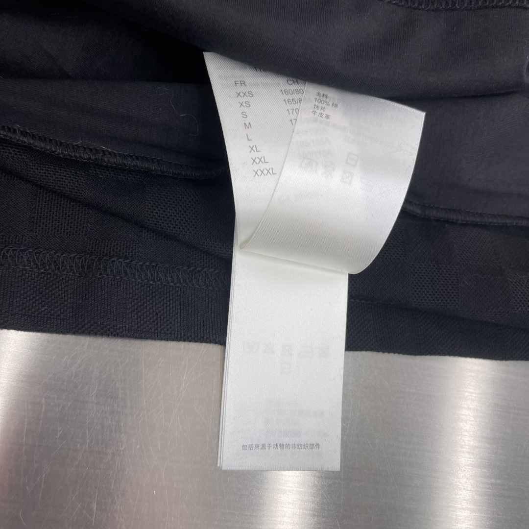 -驴牌 棋盘格串珠短袖T恤 黑色有机棉珠饰刺绣梭织胸前纯人工穿珠工艺，男女同款码数：S M L XL尺码