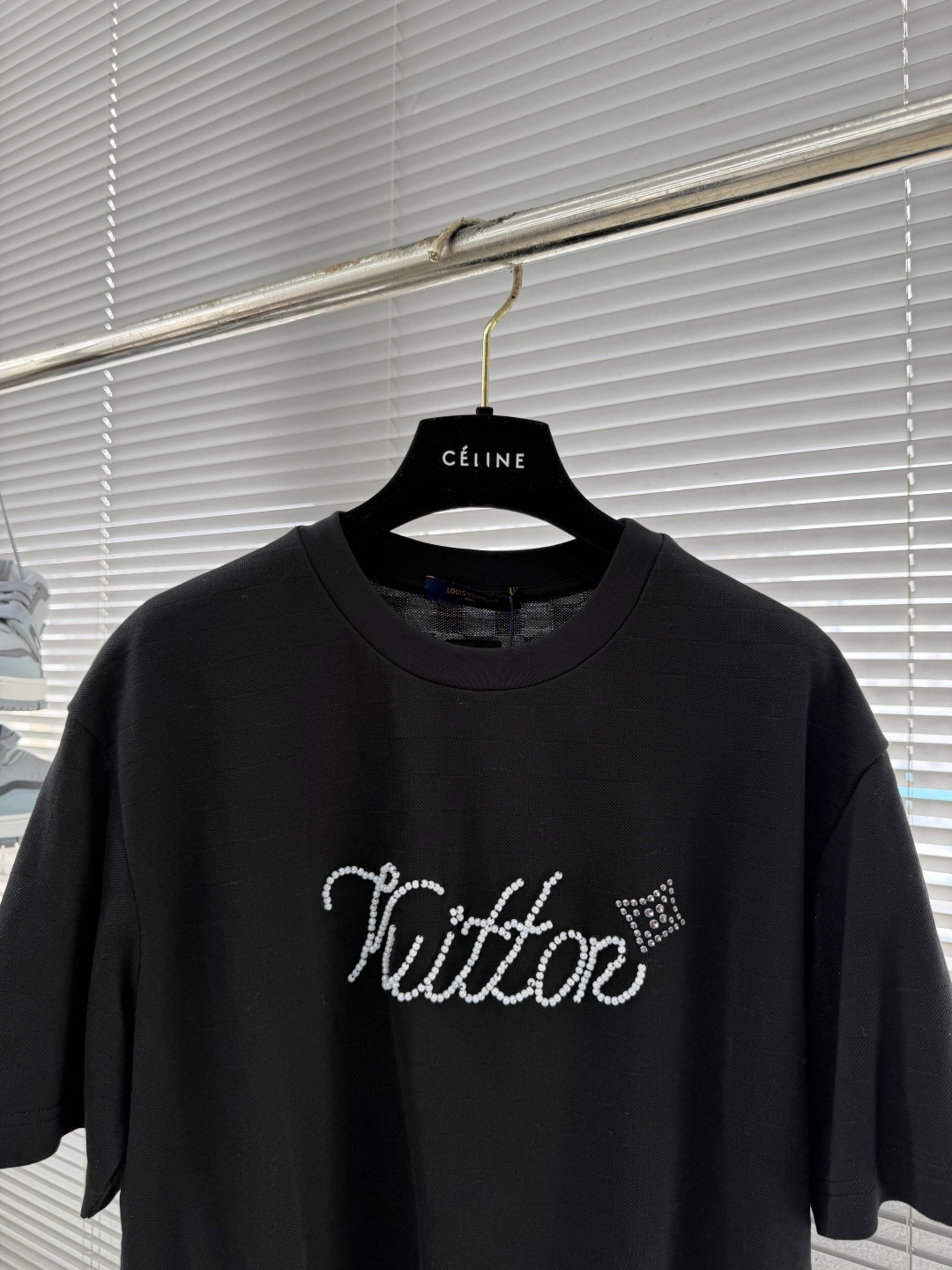 -驴牌 棋盘格串珠短袖T恤 黑色有机棉珠饰刺绣梭织胸前纯人工穿珠工艺，男女同款码数：S M L XL尺码