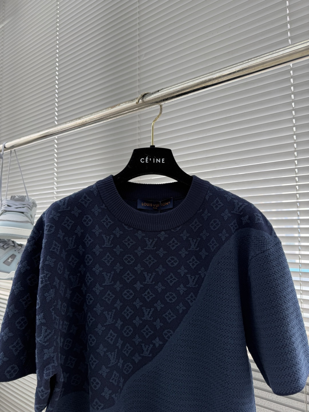 -驴牌 针织蓝色短袖 针织圆领衫针织T恤蓝色圆领，横纹浮雕针织 男女同款 码数：S M L XL尺码衣长