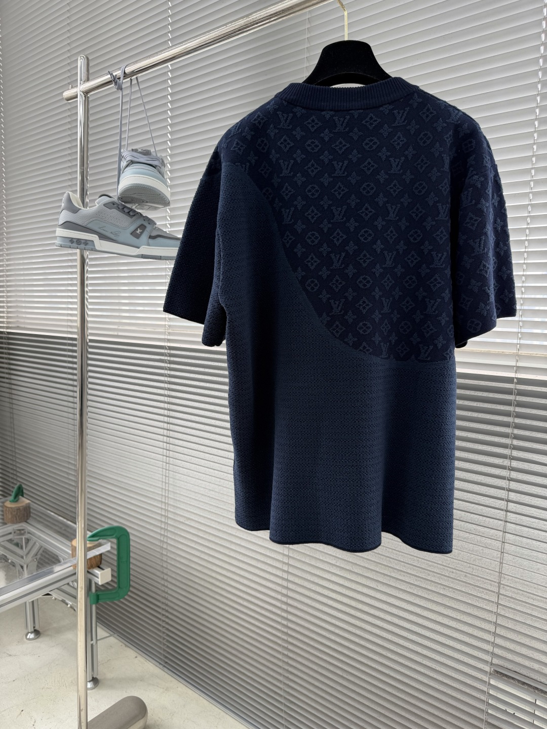 -驴牌 针织蓝色短袖 针织圆领衫针织T恤蓝色圆领，横纹浮雕针织 男女同款 码数：S M L XL尺码衣长