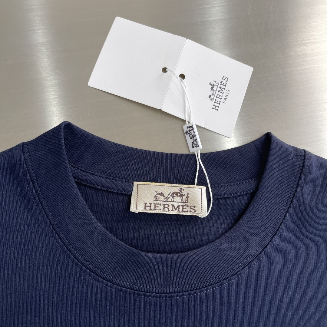 -Herme* 2026春夏新款短袖T恤定制纯棉字母logo植绒码数：S M L XL XXL