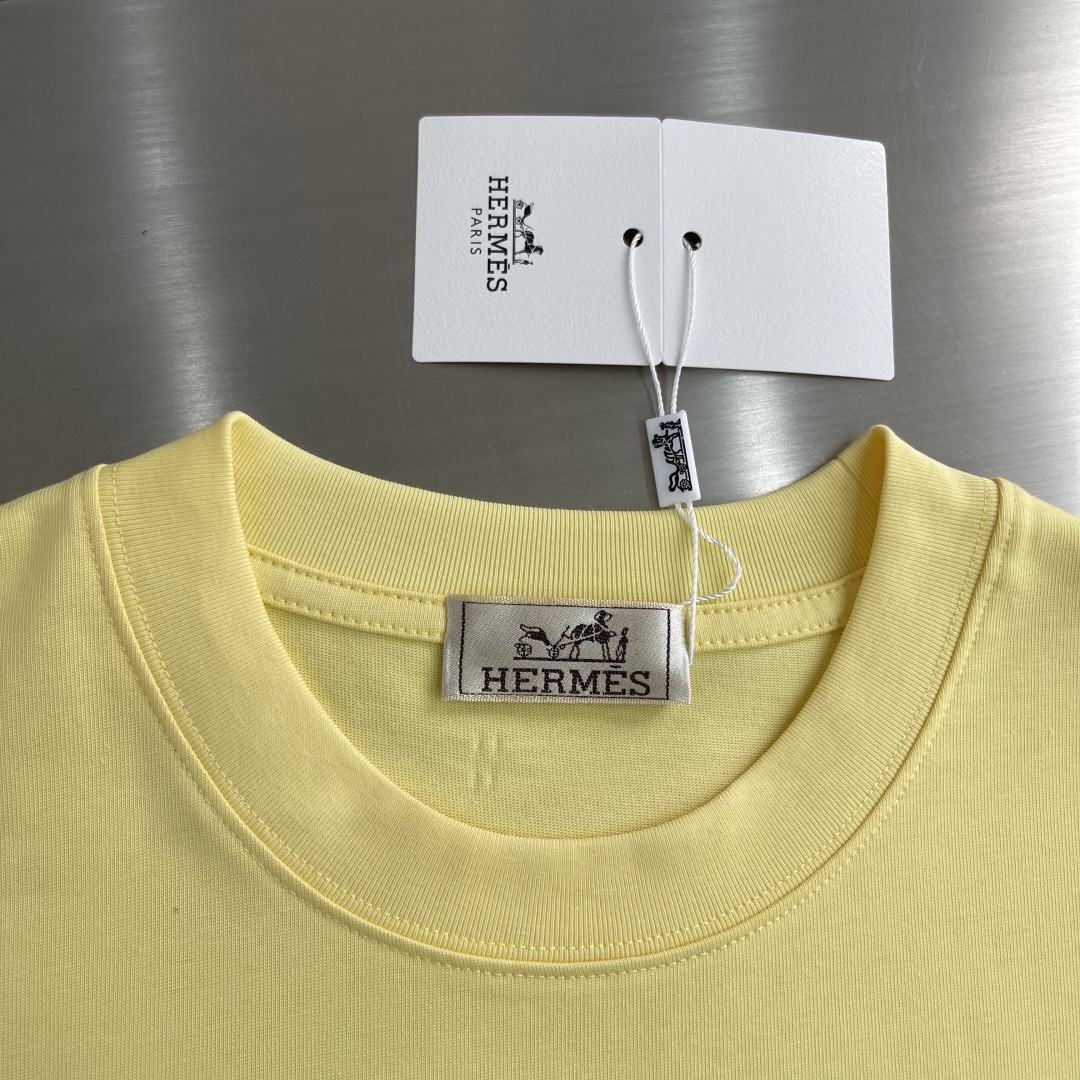 -Herme* 2026春夏新款短袖T恤定制纯棉字母logo植绒码数：S M L XL XXL