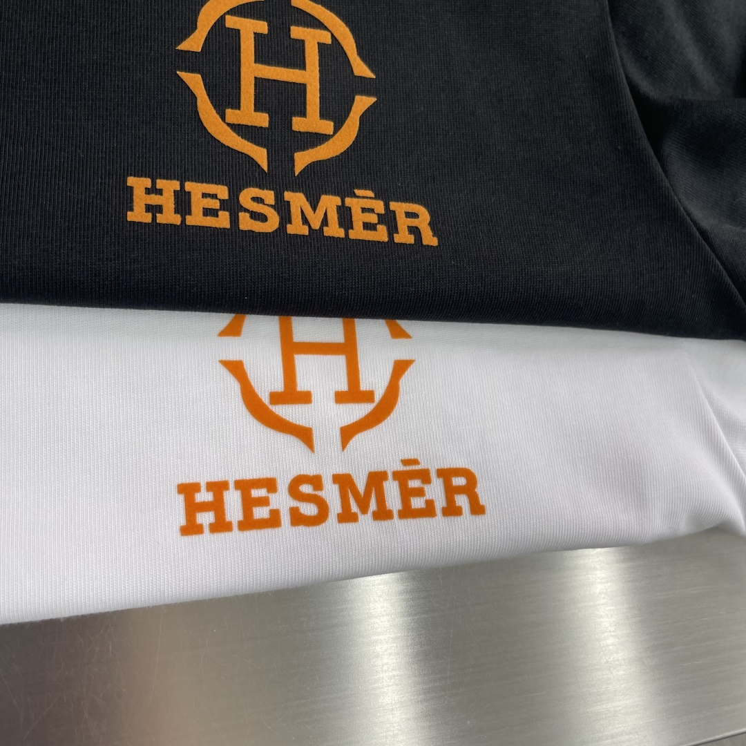 -Herme* 2026春夏新款短袖T恤定制纯棉字母logo植绒码数：S M L XL XXL