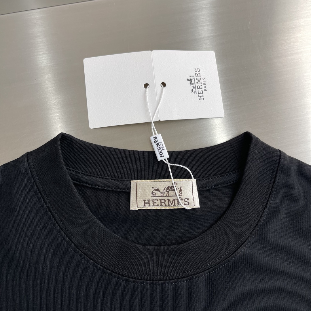 -Herme* 2026春夏新款短袖T恤定制纯棉字母logo植绒码数：S M L XL XXL