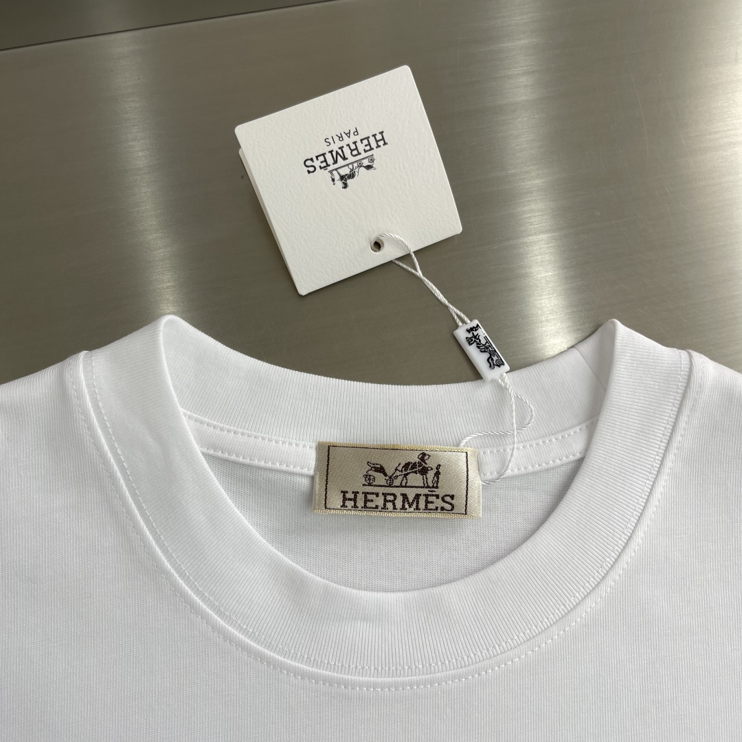 -Herme* 2026春夏新款短袖T恤定制纯棉字母logo植绒码数：S M L XL XXL