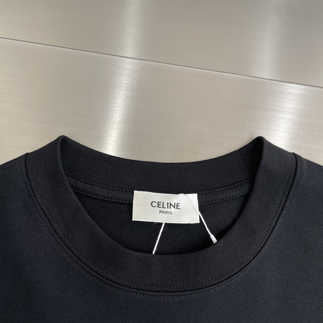 -Celin 2026春夏新款短袖T恤重磅纯棉字母logo 植绒码数：S M L XL XXL