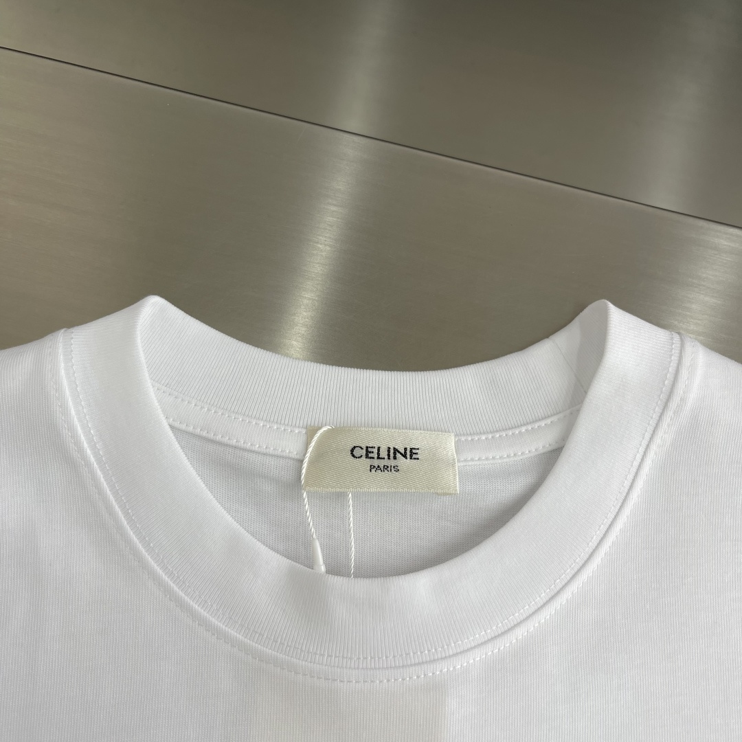 -Celin 2026春夏新款短袖T恤重磅纯棉字母logo 植绒码数：S M L XL XXL