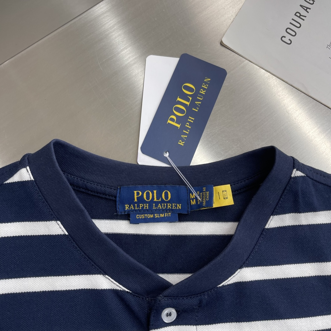 -RaLoro Pianah Lauren拉夫劳伦亨利领开胸短袖T恤衫面料100%珠地棉，胸口进口刺绣L