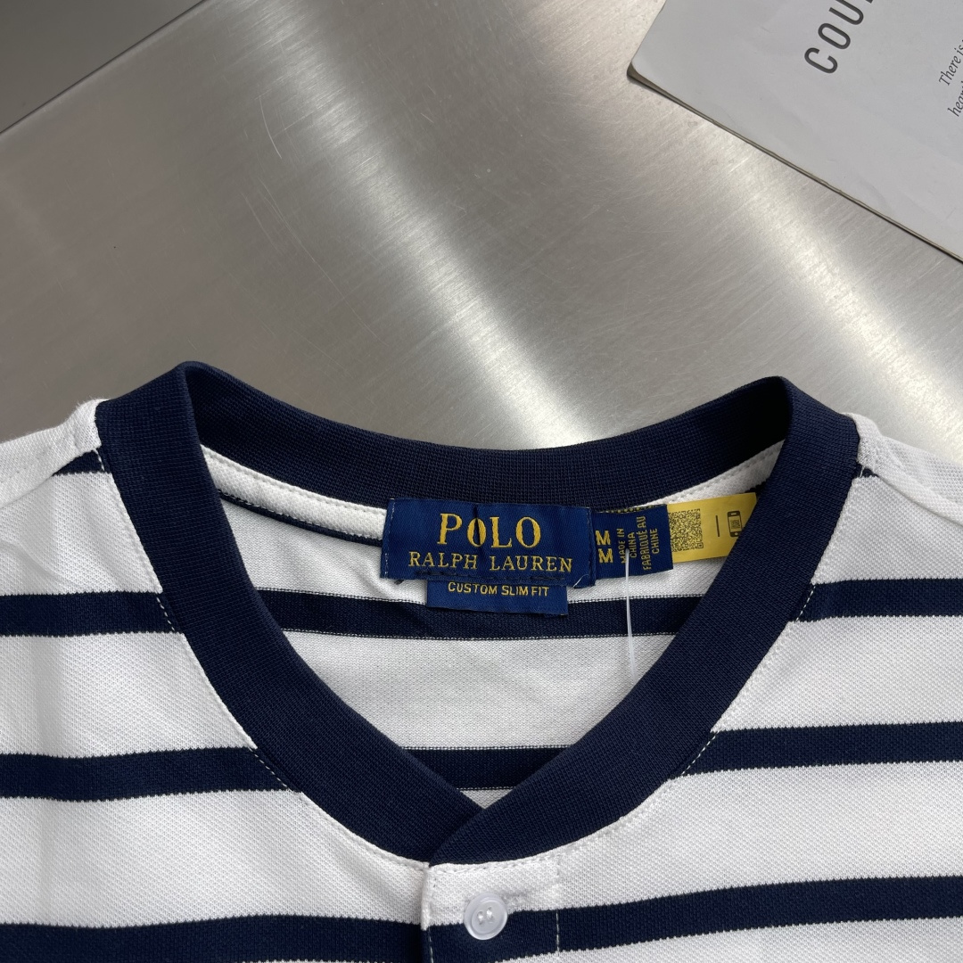 -RaLoro Pianah Lauren拉夫劳伦亨利领开胸短袖T恤衫面料100%珠地棉，胸口进口刺绣L