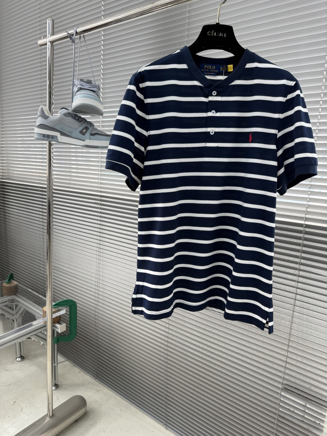 -RaLoro Pianah Lauren拉夫劳伦亨利领开胸短袖T恤衫面料100%珠地棉，胸口进口刺绣L