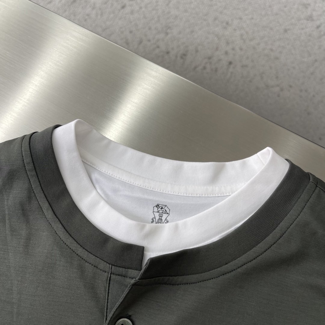 -Brunello Cucinelli BC 假两件圆领短袖T恤 2026SS早春新款短袖 男士日常出门