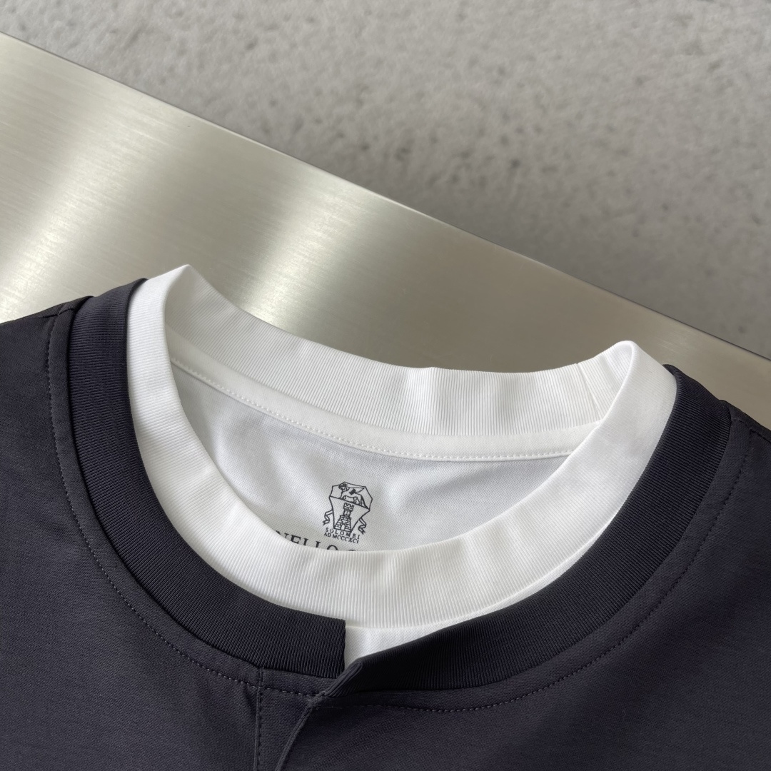 -Brunello Cucinelli BC 假两件圆领短袖T恤 2026SS早春新款短袖 男士日常出门