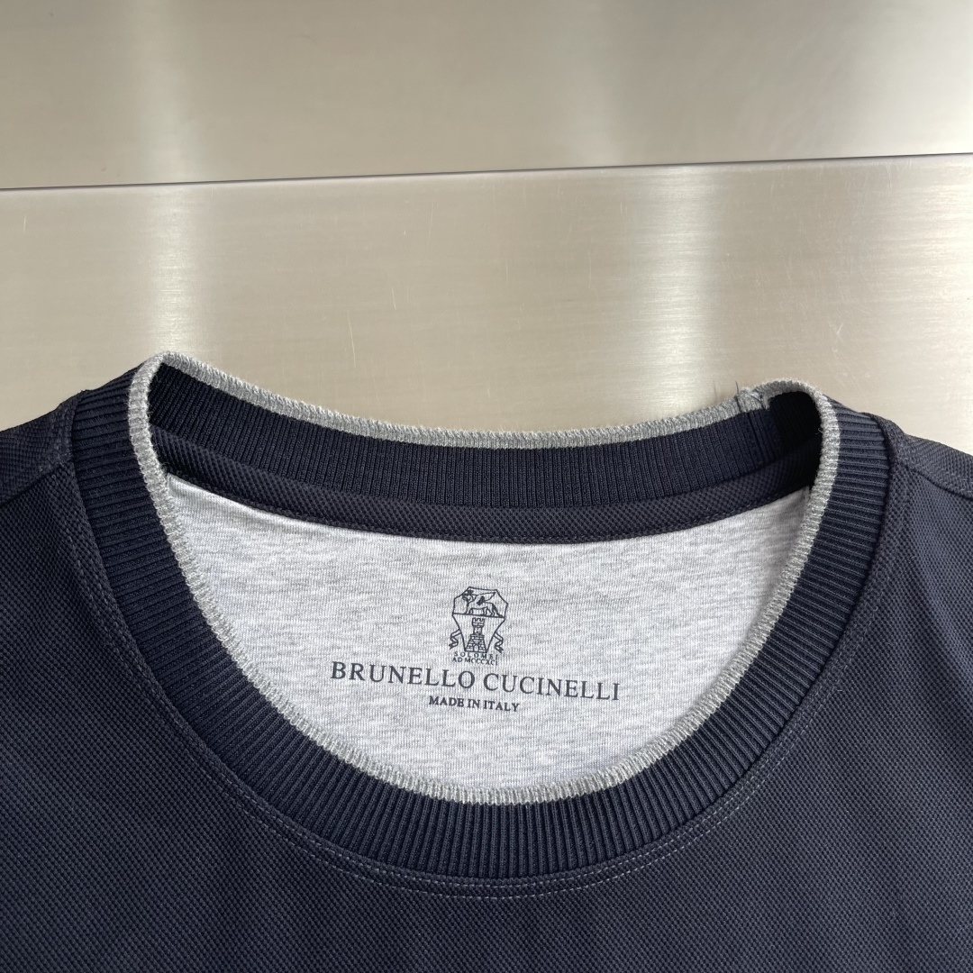 -Brunello Cucinelli BC 刺绣短袖T恤 定制密织平纹有机棉 紧密细腻 舒适贴肤 标志