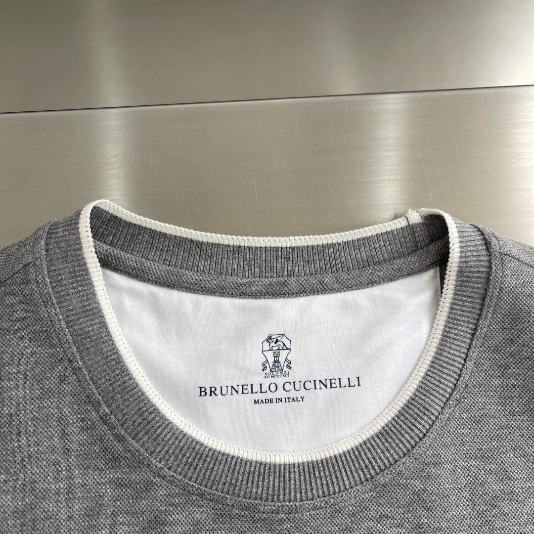 -Brunello Cucinelli BC 刺绣短袖T恤 定制密织平纹有机棉 紧密细腻 舒适贴肤 标志