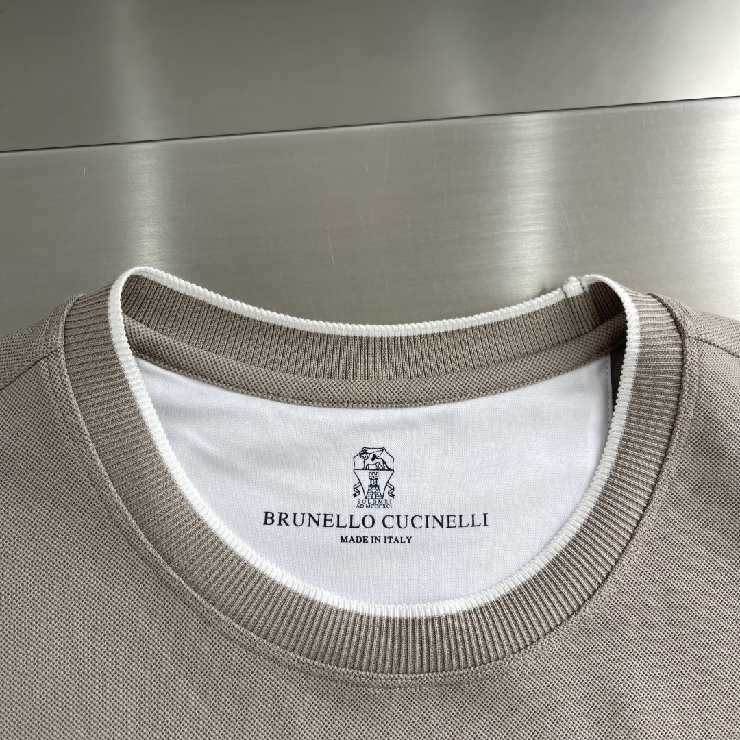 -Brunello Cucinelli BC 刺绣短袖T恤 定制密织平纹有机棉 紧密细腻 舒适贴肤 标志