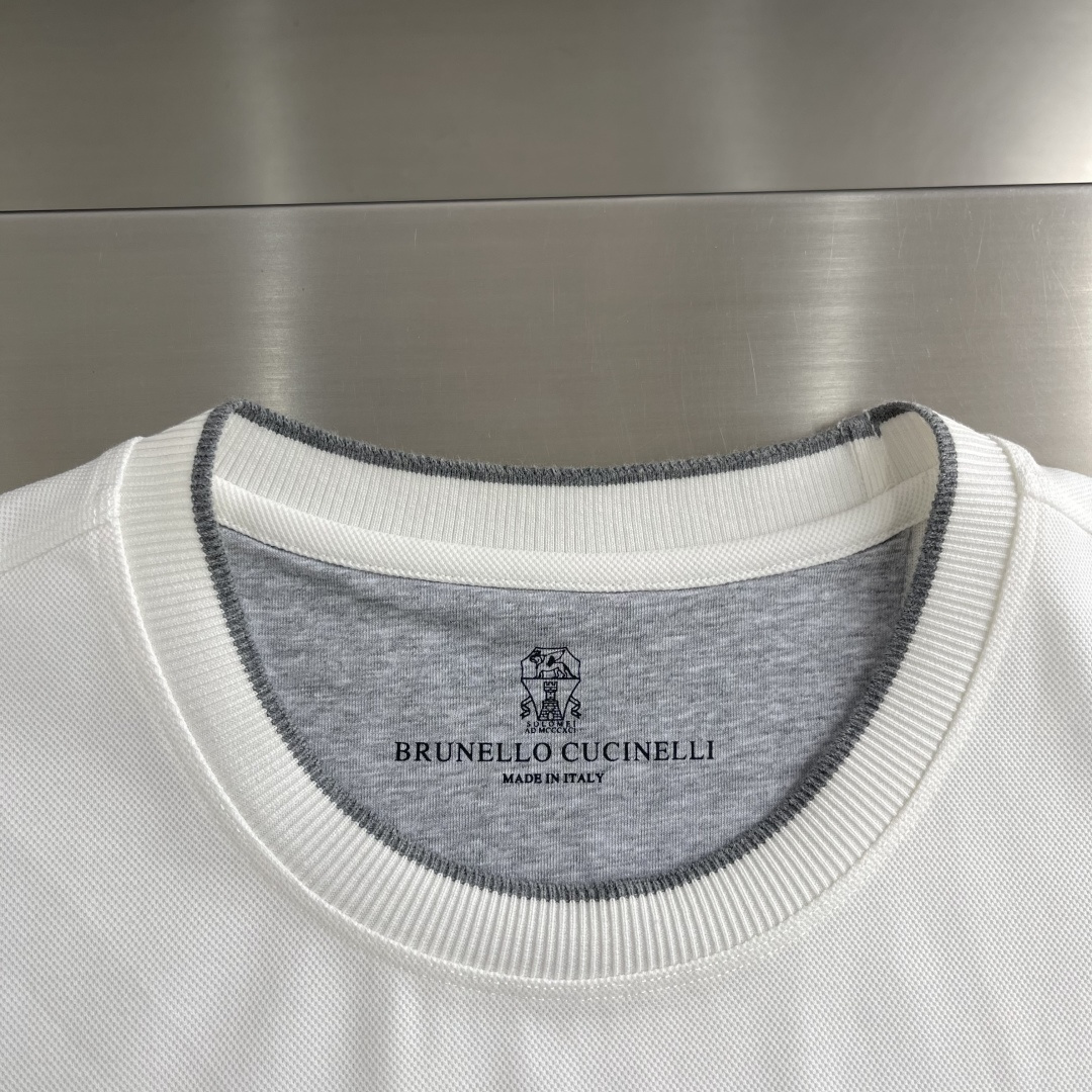 -Brunello Cucinelli BC 刺绣短袖T恤 定制密织平纹有机棉 紧密细腻 舒适贴肤 标志