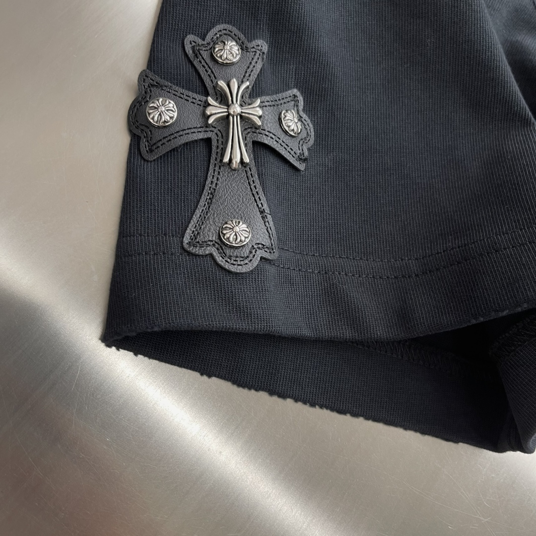 -CH 克罗心 十字架✝️元素短T纯棉高克重材质柔软洗水，舒适，质感足重工皮logo搭配柜柜感拉满爆款延