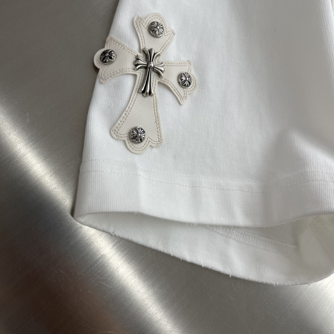 -CH 克罗心 十字架✝️元素短T纯棉高克重材质柔软洗水，舒适，质感足重工皮logo搭配柜柜感拉满爆款延