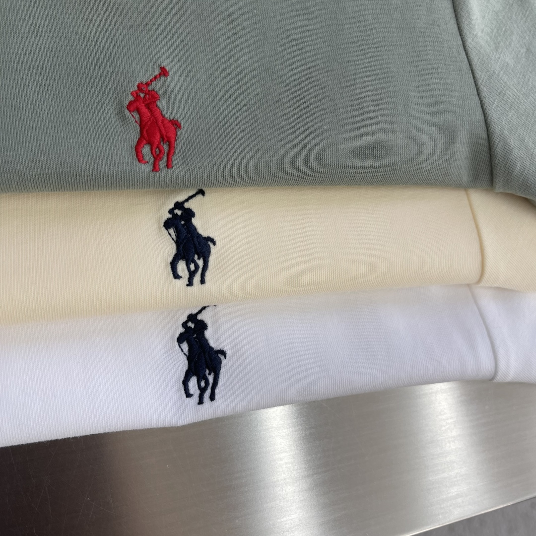 -RaLoro Pianah Lauren 26ss新款 纯色Logo刺绣直筒圆领短袖 T恤 男女同款码